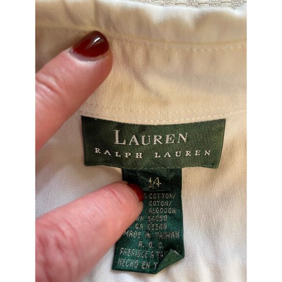 Ralph Lauren Crest Women’s Classic White Cotton Button Up Long Sleeve Top Sz 14 - Picture 8 of 9
